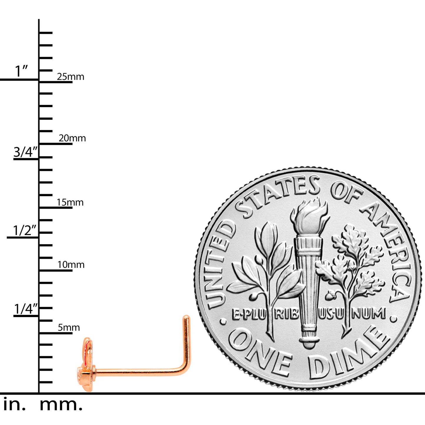 22 Gauge 5/16 Pink Rose Gold Tone Nerdy Easter Bunny L Shaped Nose Ring