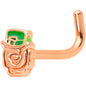 18 Gauge 5/16 Green Rose Gold Tone Lucky Leprechaun L Shaped Nose Ring