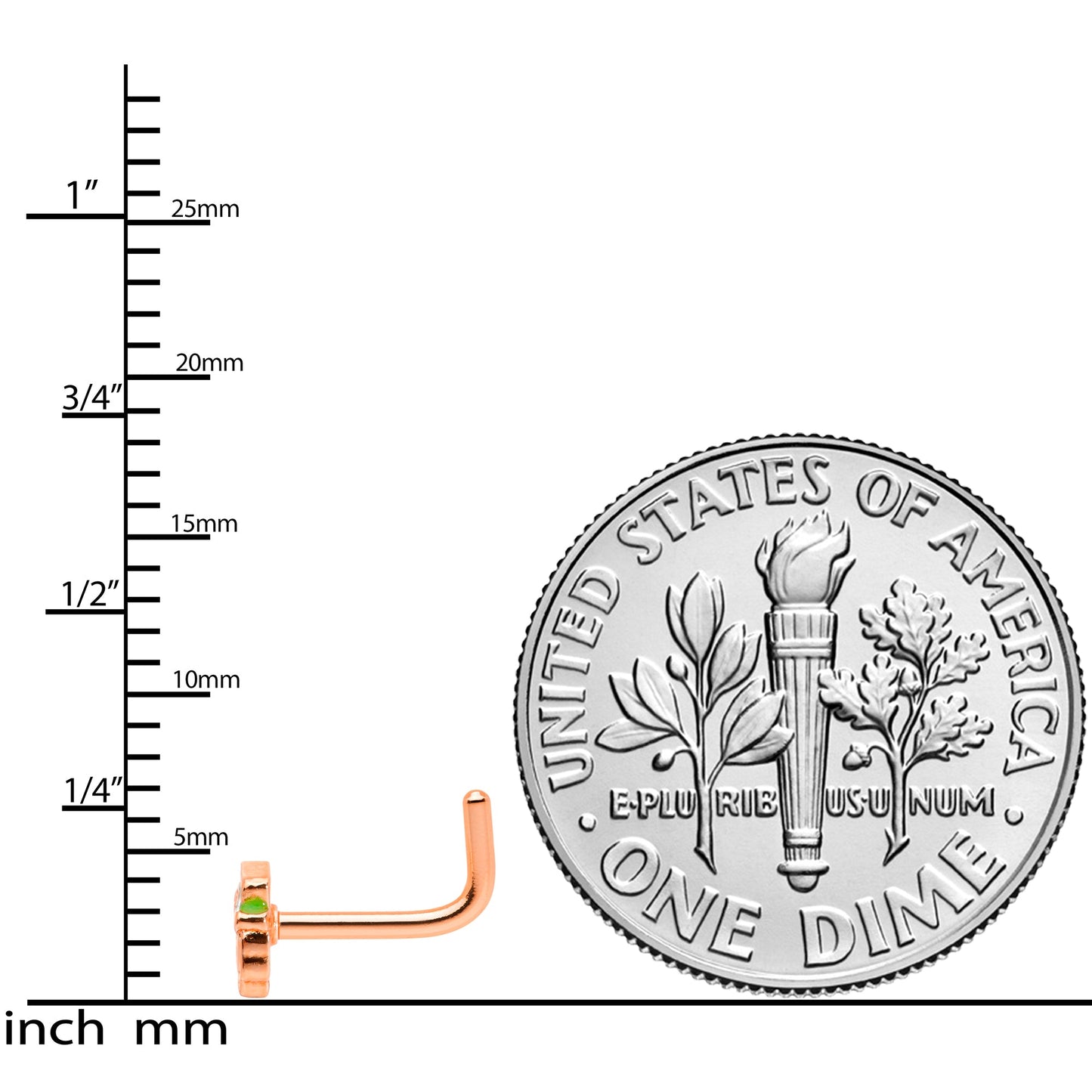18 Gauge 5/16 Green Rose Gold Tone Lucky Leprechaun L Shaped Nose Ring