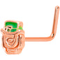 22 Gauge 5/16 Green Rose Gold Tone Lucky Leprechaun L Shaped Nose Ring