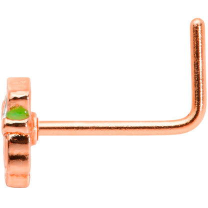 22 Gauge 5/16 Green Rose Gold Tone Lucky Leprechaun L Shaped Nose Ring