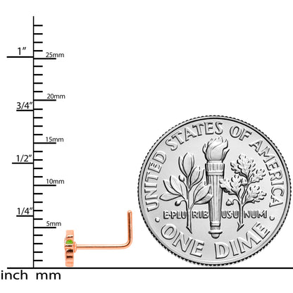 22 Gauge 5/16 Green Rose Gold Tone Lucky Leprechaun L Shaped Nose Ring