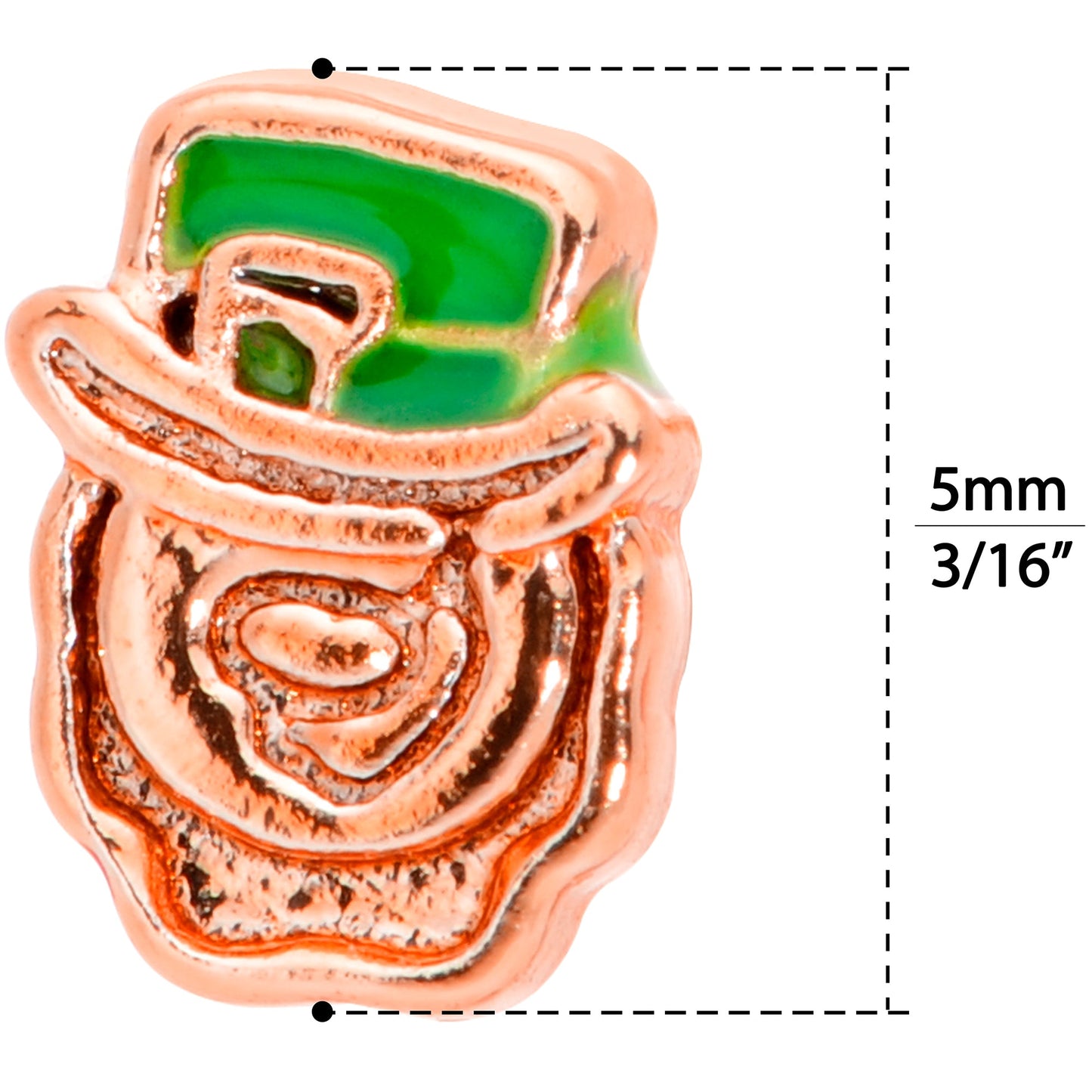 22 Gauge 5/16 Green Rose Gold Tone Lucky Leprechaun L Shaped Nose Ring