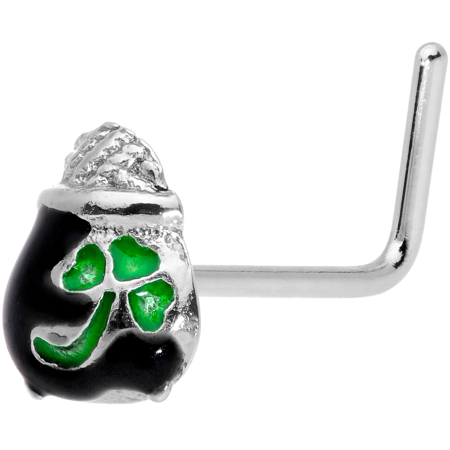 22 Gauge 5/16 St Patricks Day Pot O Gold L Shaped Nose Ring