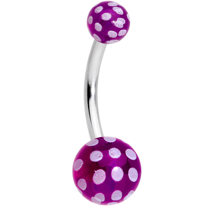 Purple White Polka Dot UV Reactive Acrylic Ball Belly Ring