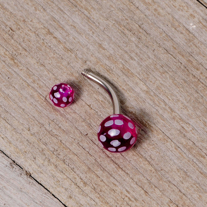 Purple White Polka Dot UV Reactive Acrylic Ball Belly Ring