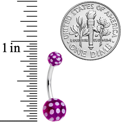 Purple White Polka Dot UV Reactive Acrylic Ball Belly Ring