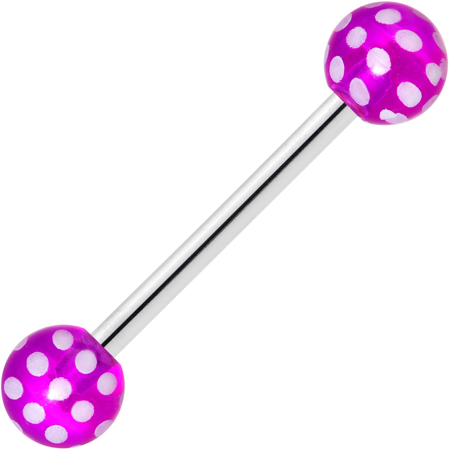 Purple White Polka Dot UV Reactive Ball Barbell Tongue Ring