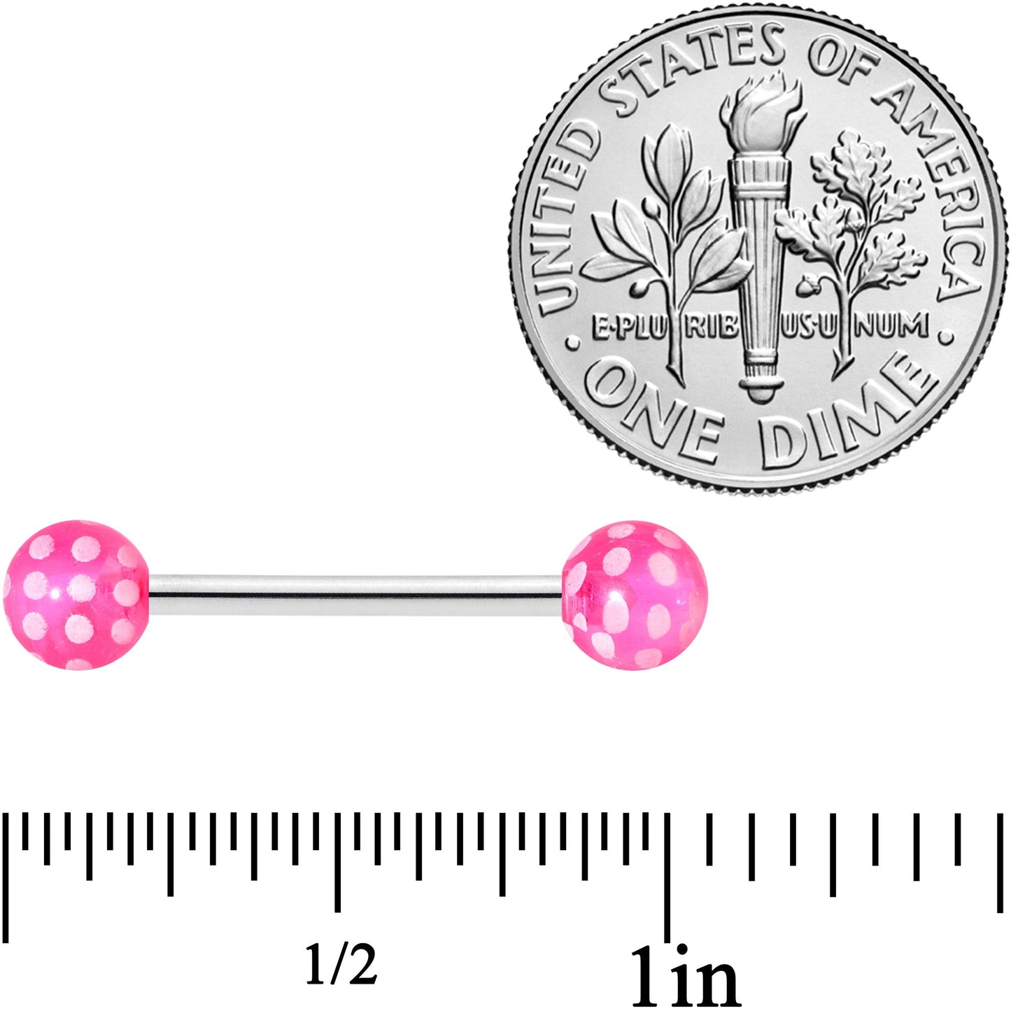 Pink White Polka Dot UV Reactive Ball Barbell Tongue Ring