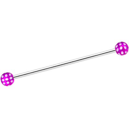 14 Gauge Purple White Polka Dot UV Industrial Barbell 38mm