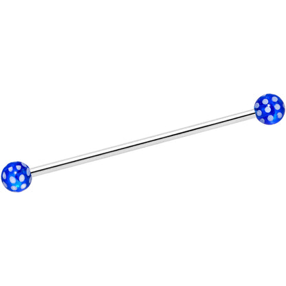 14 Gauge Blue White Polka Dot UV Industrial Barbell 38mm