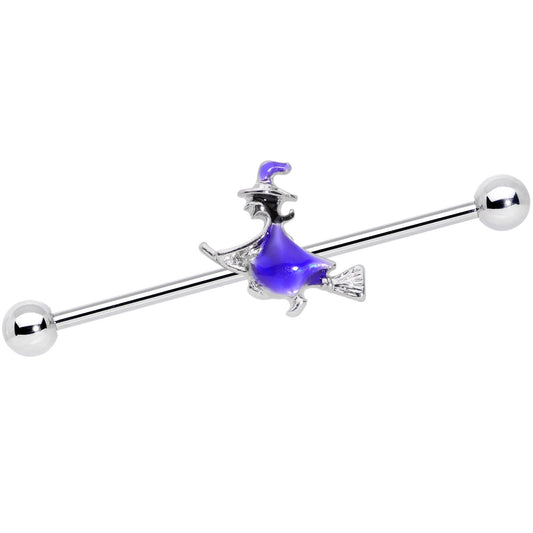 14 Gauge Blue Spooky Halloween Witch Industrial Barbell 38mm