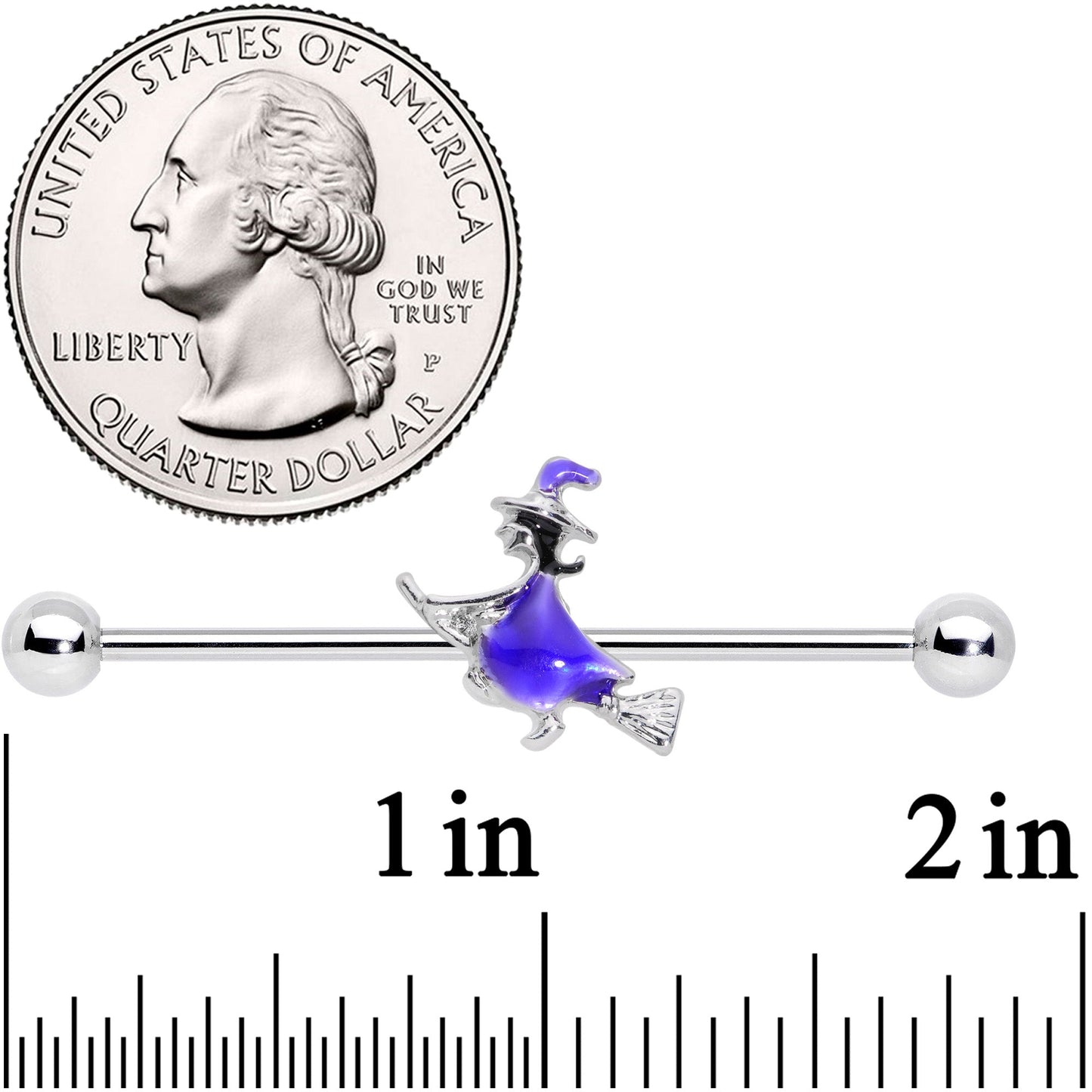 14 Gauge Blue Spooky Halloween Witch Industrial Barbell 38mm