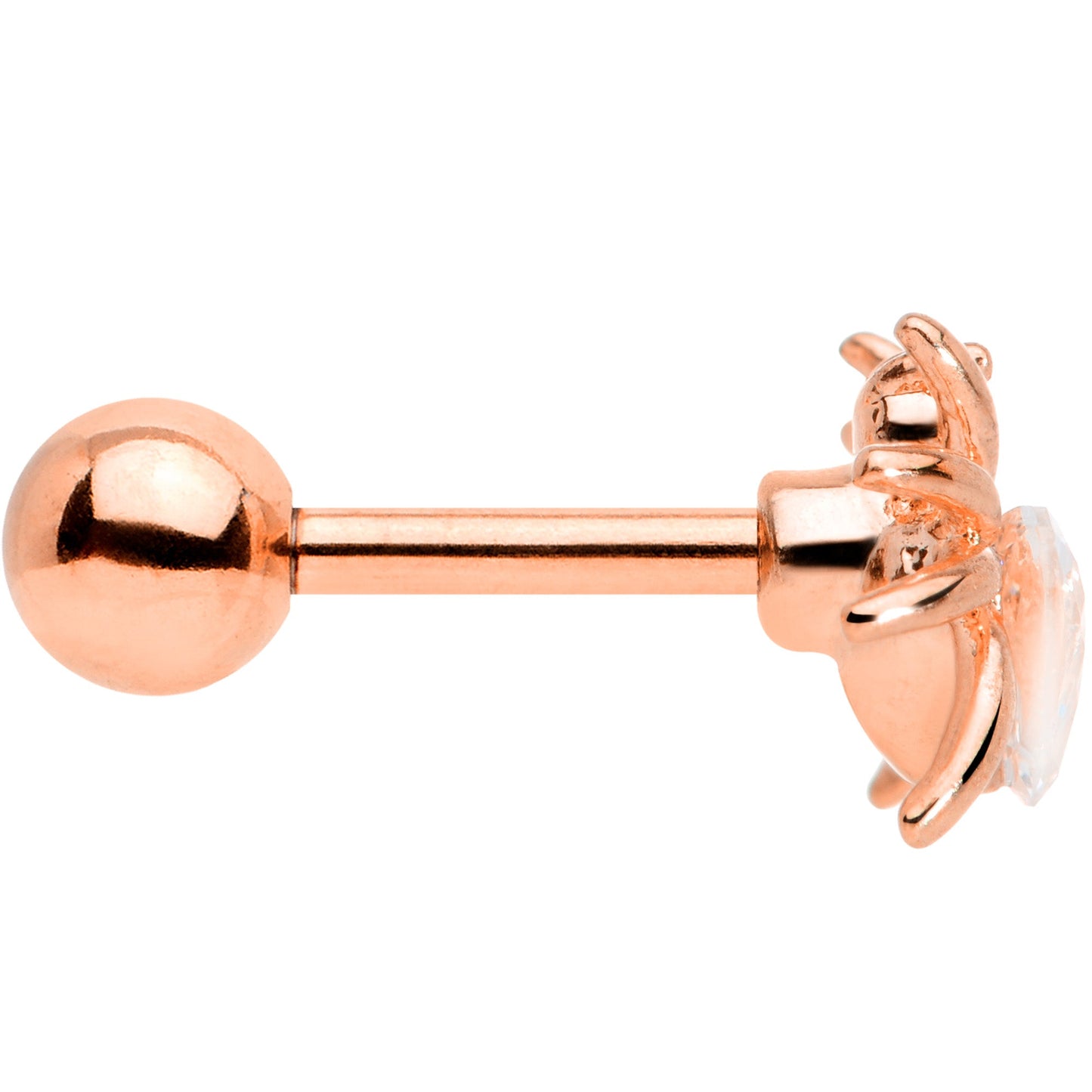 16 Gauge 1/4 Clear Gem Rose Gold Tone Heart Spider Cartilage Tragus