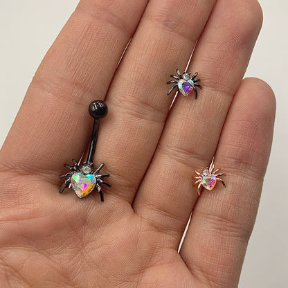 16 Gauge 1/4 Clear Gem Rose Gold Tone Heart Spider Cartilage Tragus