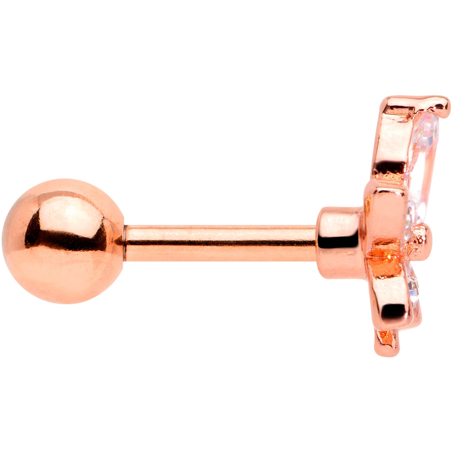 16 Gauge 1/4 Clear Gem Rose Gold Tone Lovely Flower Cartilage Tragus