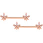 14 Gauge 5/8 Clear Gem Rose Gold Tone Beautiful Flower Nipple Ring Set