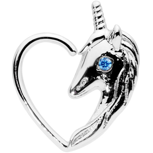 18 Gauge 5/16 Blue Gem Unicorn Left Heart Closure Ring