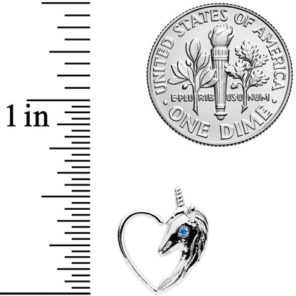 18 Gauge 5/16 Blue Gem Unicorn Left Heart Closure Ring