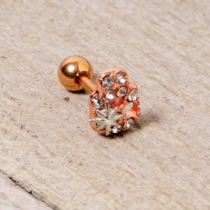 16 Gauge 1/4 Clear Gem Rose Gold Tone Star Skull Cartilage Tragus