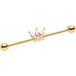 14 Gauge Aurora Gem Gold Tone Crown Love Industrial Barbell 38mm