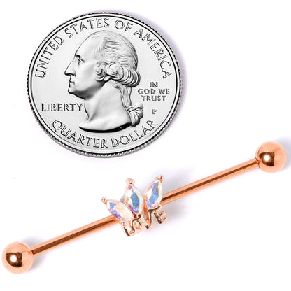 14 Gauge Aurora Gem Rose Gold Tone Crown Love Industrial Barbell 38mm