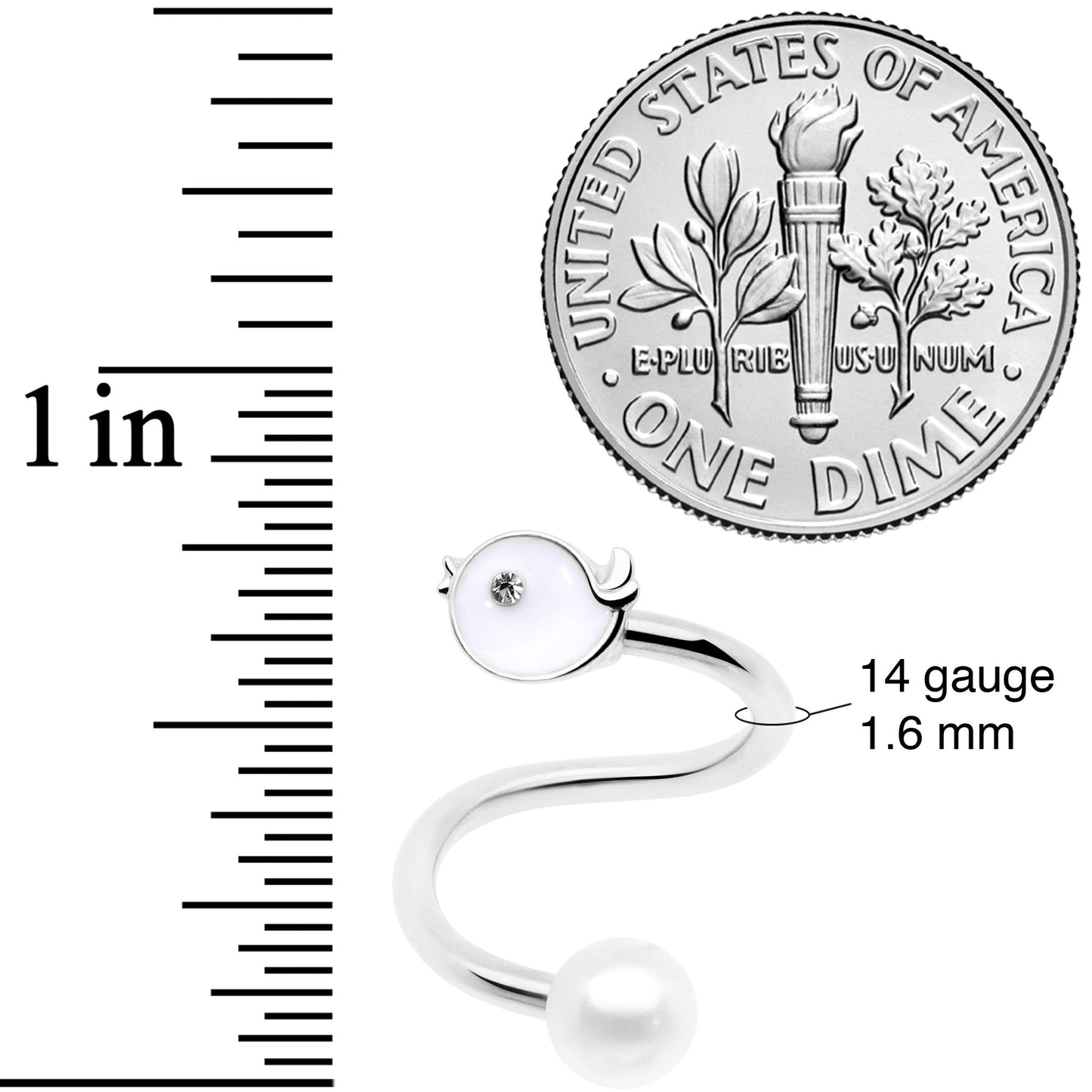 14 Gauge 1/2 Clear Gem Bird Spiral Twister Belly Ring