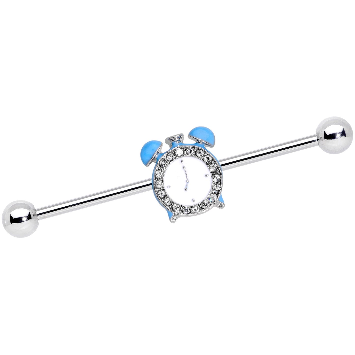 14 Gauge Clear Gem Light Blue Alarm Clock Industrial Barbell 38mm