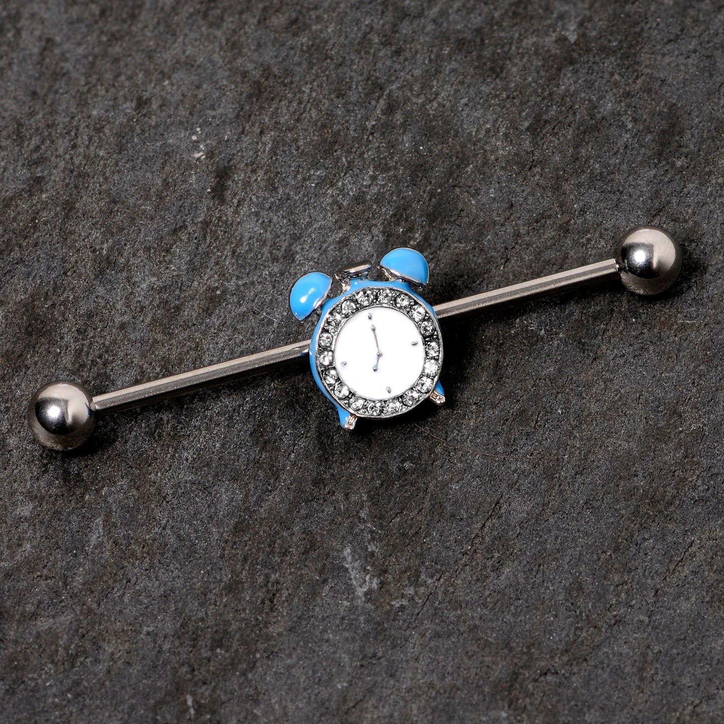 14 Gauge Clear Gem Light Blue Alarm Clock Industrial Barbell 38mm