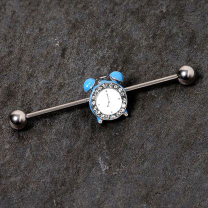 14 Gauge Clear Gem Light Blue Alarm Clock Industrial Barbell 38mm