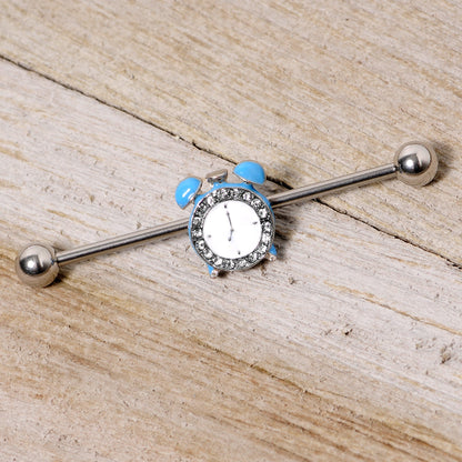 14 Gauge Clear Gem Light Blue Alarm Clock Industrial Barbell 38mm