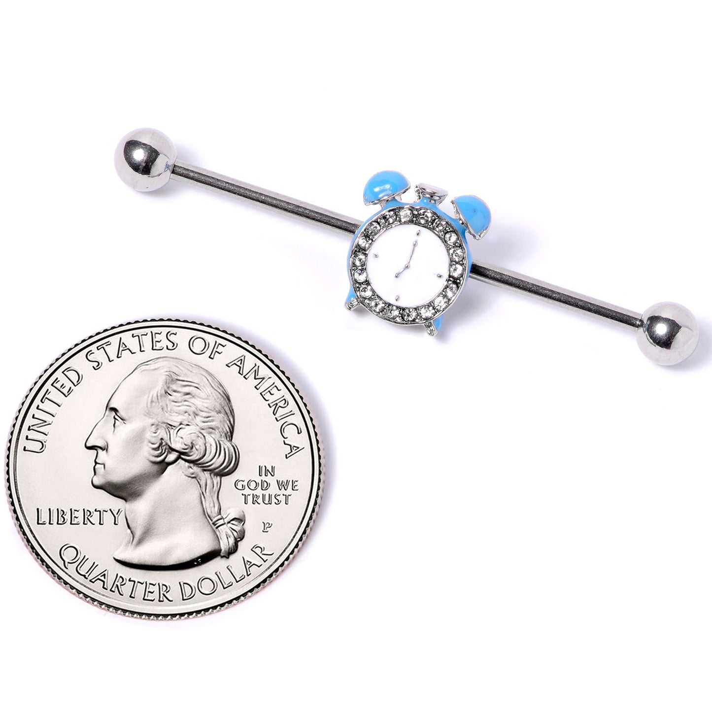 14 Gauge Clear Gem Light Blue Alarm Clock Industrial Barbell 38mm