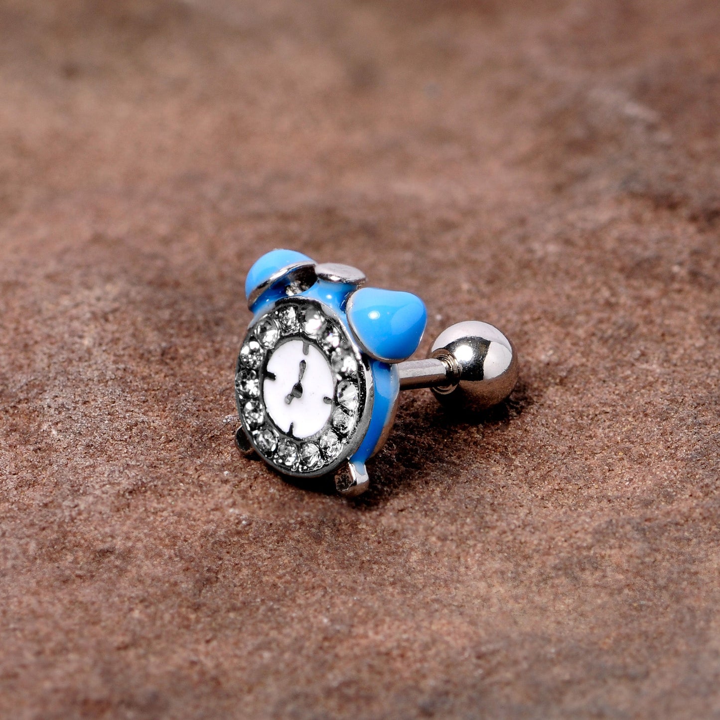 16 Gauge 1/4 Clear Gem Light Blue Alarm Clock Cartilage Tragus Earring