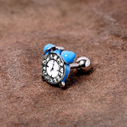 16 Gauge 1/4 Clear Gem Light Blue Alarm Clock Cartilage Tragus Earring