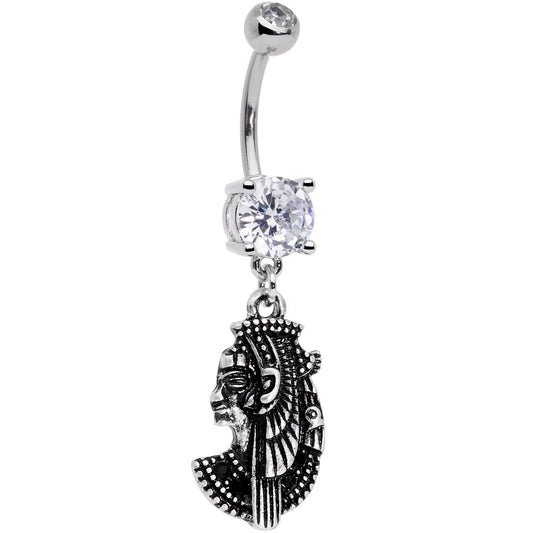 Black CZ Gem Anubis Egyptian Dangle Belly Ring