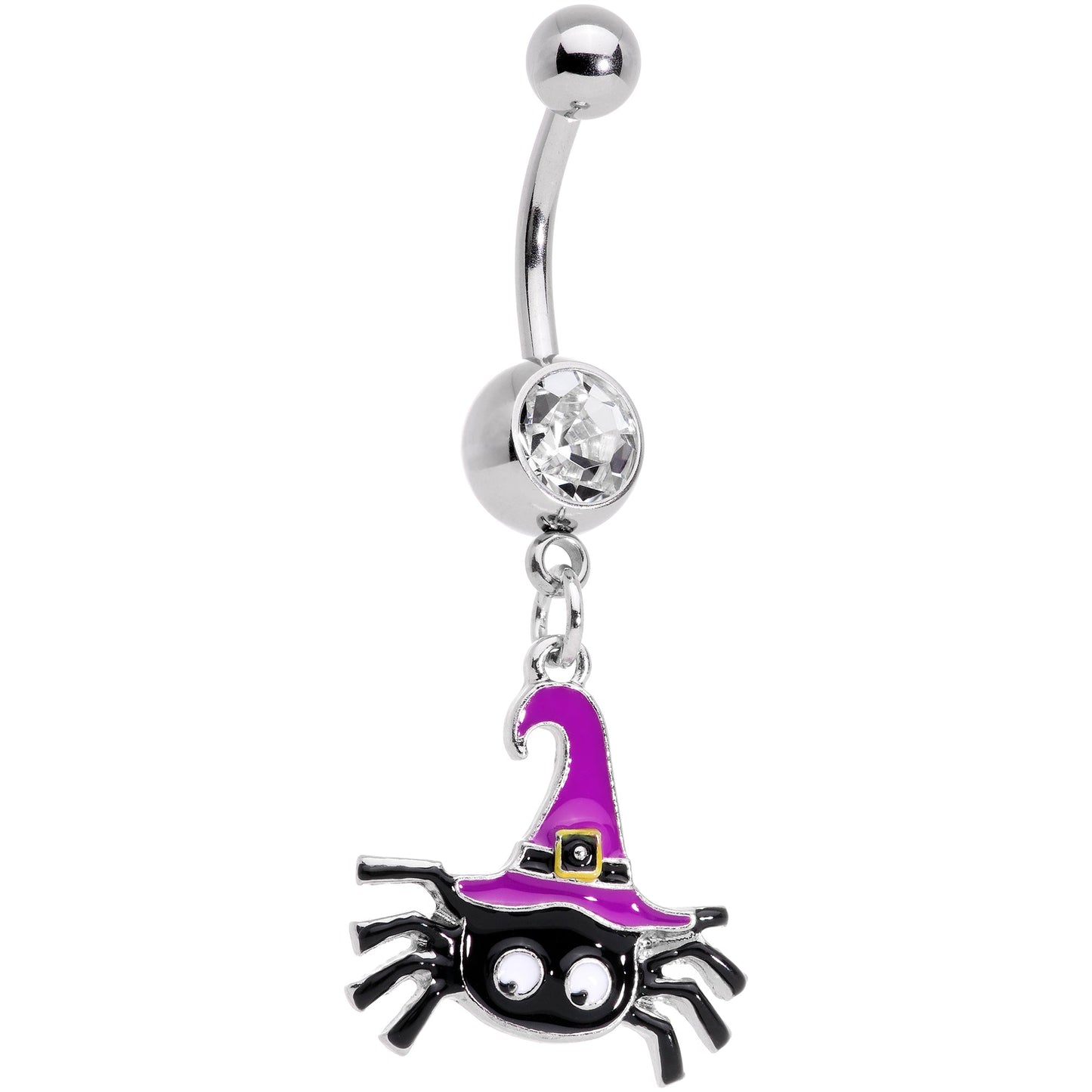 Clear Gem Black Purple Witchy Spider Halloween Dangle Belly Ring