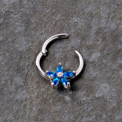 16 Gauge 3/8 Blue Gem Royal Flower Hinged Segment Ring