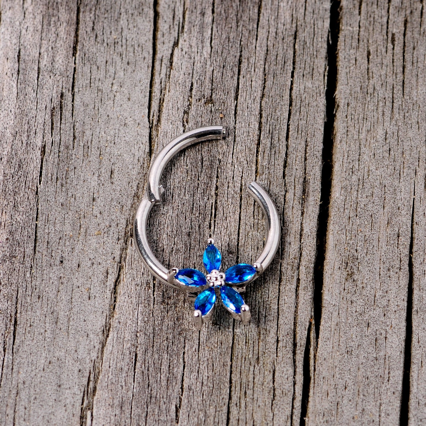 16 Gauge 3/8 Blue Gem Royal Flower Hinged Segment Ring