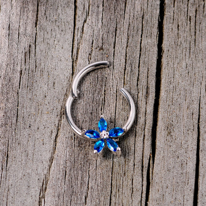 16 Gauge 3/8 Blue Gem Royal Flower Hinged Segment Ring