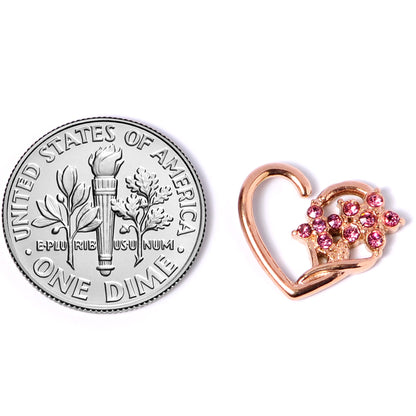 16 Gauge 3/8 Pink Gem Rose Gold Tone Heart Left Ear Closure Ring