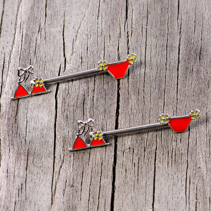 14 Gauge 5/8 Red Itty Bitty Bikini Barbell Nipple Ring Set