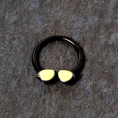 16 Gauge 3/8 Black Yellow Aviator Sunglasses Hinged Segment Ring