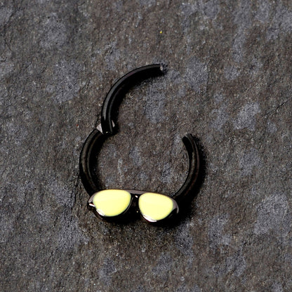 16 Gauge 3/8 Black Yellow Aviator Sunglasses Hinged Segment Ring
