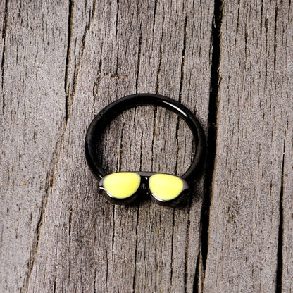 16 Gauge 3/8 Black Yellow Aviator Sunglasses Hinged Segment Ring