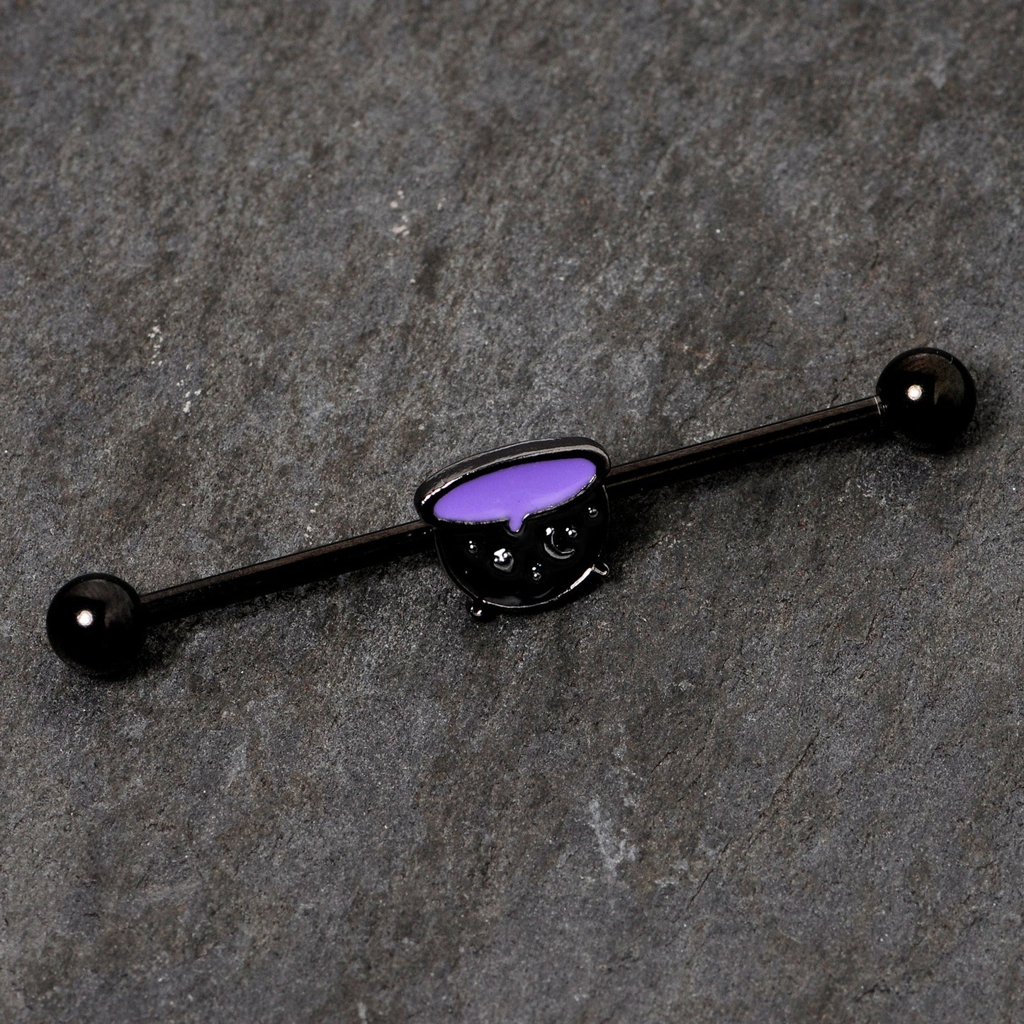 14 Gauge Black Purple Cauldron Halloween Industrial Barbell 38mm