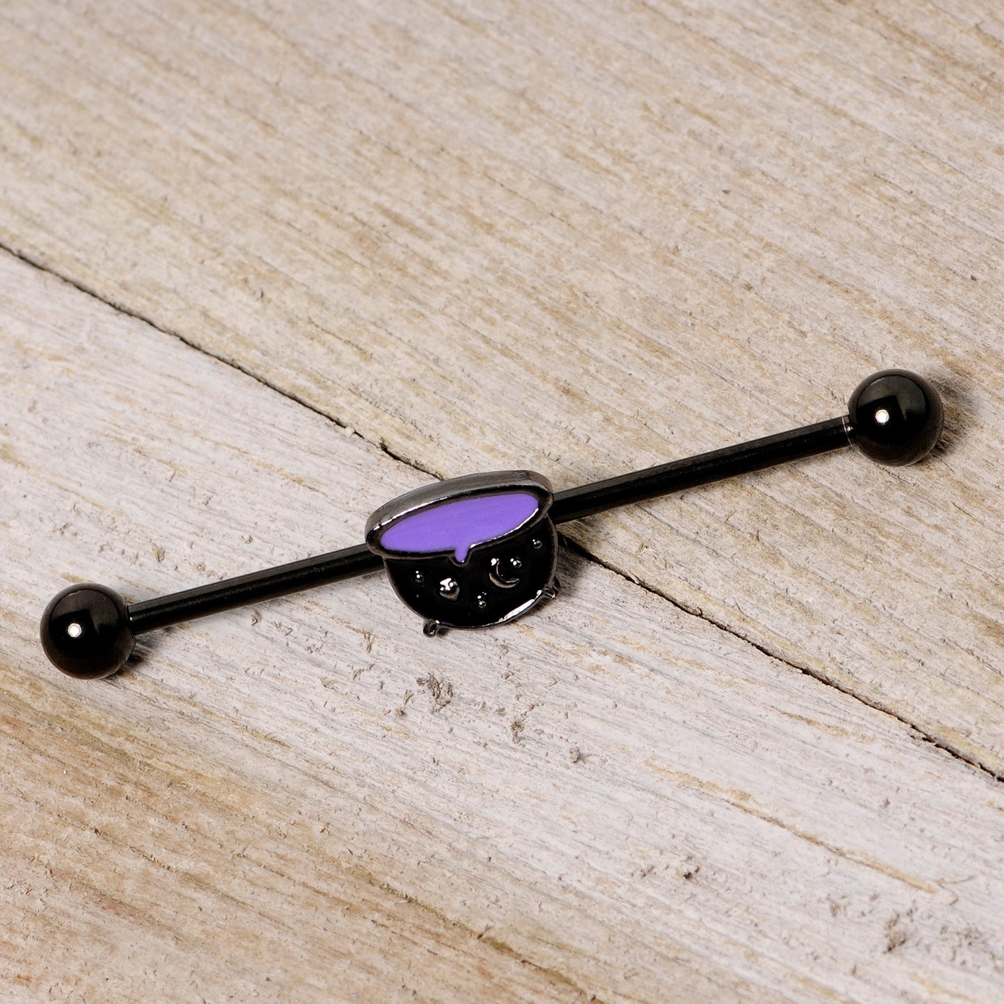 14 Gauge Black Purple Cauldron Halloween Industrial Barbell 38mm