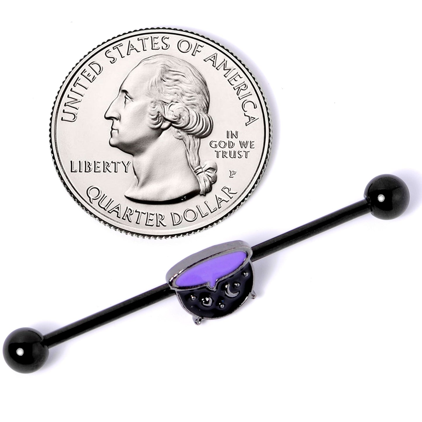 14 Gauge Black Purple Cauldron Halloween Industrial Barbell 38mm