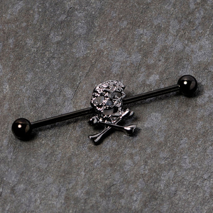 14 Gauge Black Skull and Crossbones Halloween Industrial Barbell 38mm