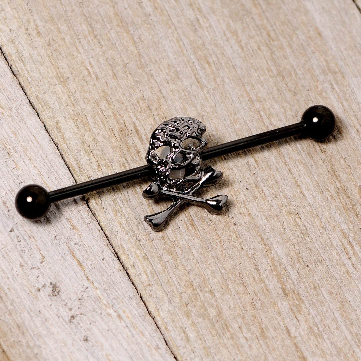 14 Gauge Black Skull and Crossbones Halloween Industrial Barbell 38mm