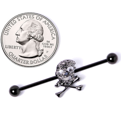 14 Gauge Black Skull and Crossbones Halloween Industrial Barbell 38mm